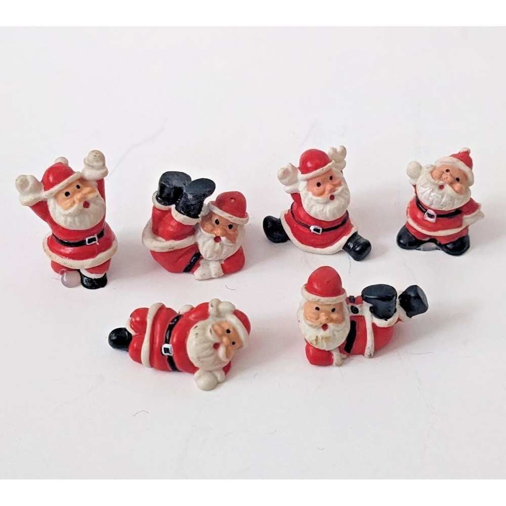 Vintage Miniature Tumbling Santas Figurine Set Acrobatic Christmas Decor Kitschy